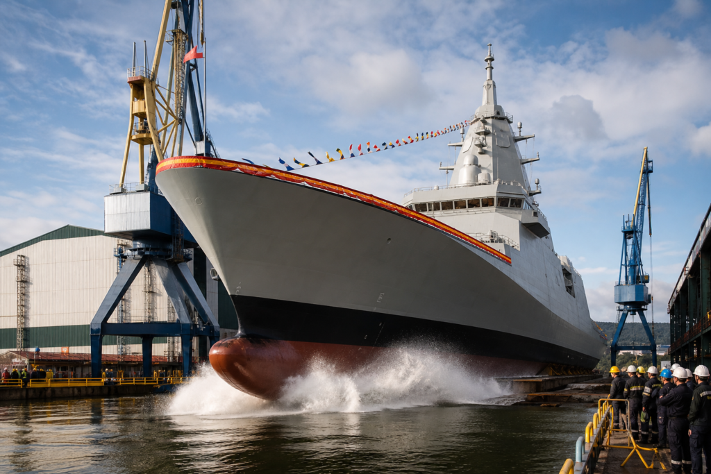 Navantia bota en Ferrol la fragata F-112 Roger de Lauria varios meses antes de lo previsto